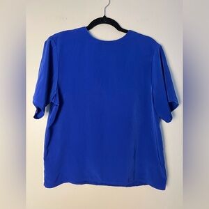 Jack Mulqueen Women Elegant Blue Womens Short Sleeve Top Medium Boxy Shiny Vtg